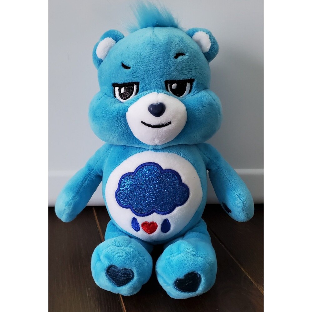 Care Bears Grumpy Bear Plush 10" Blue Bum Heart Glitter Tummy & Eyes Embroidered
